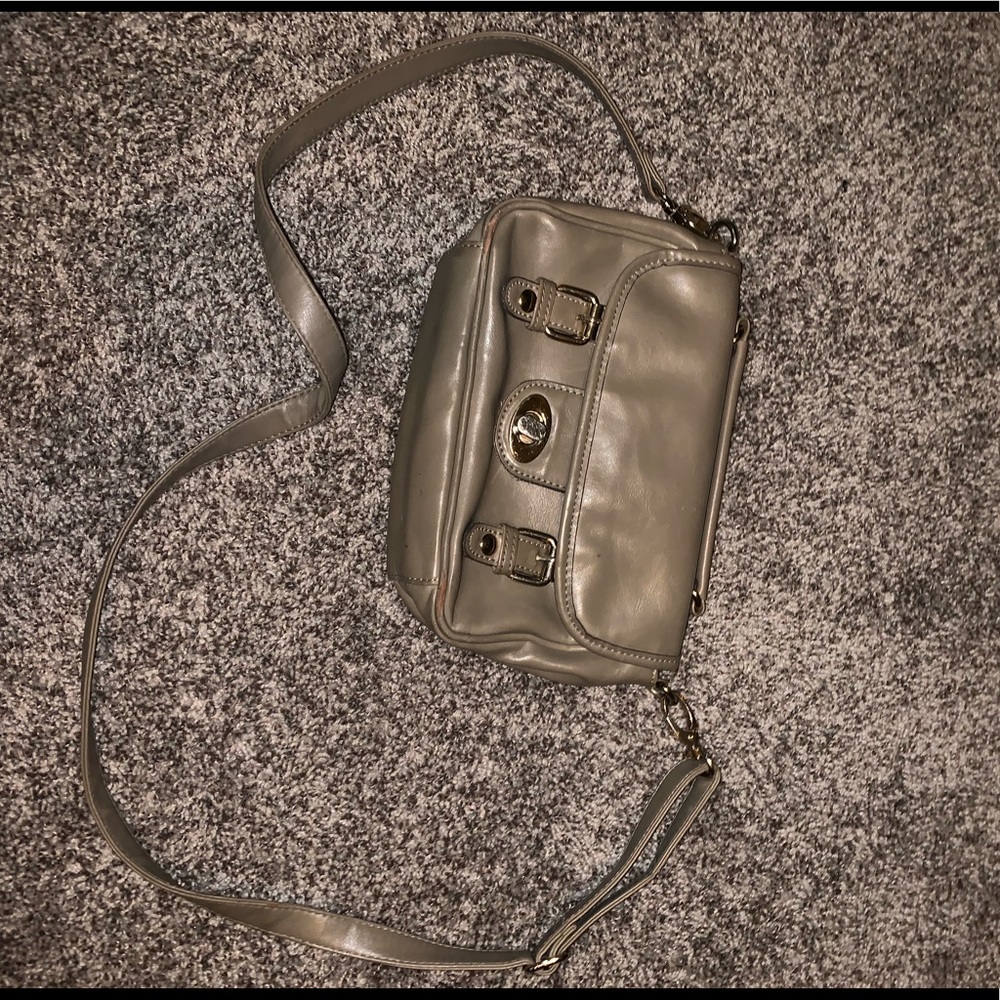 Tan patent leather cross body purse
